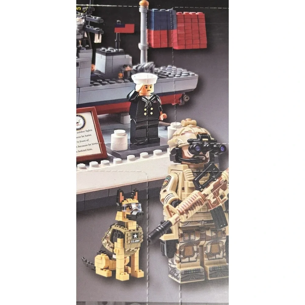 BRIXZOO Military Battle Blocks Building Set Tank Ship Soldier Dog 6 Mini Builds